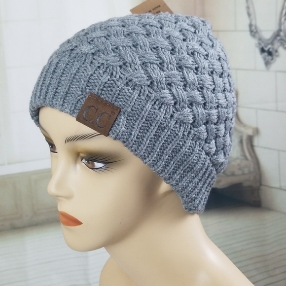 C.C Beanie Basket Weave Light Gray with Lining - Picture 3 of 4